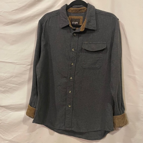 CQR men's flannel shirt corduroy trim gray size L - Picture 1 of 5